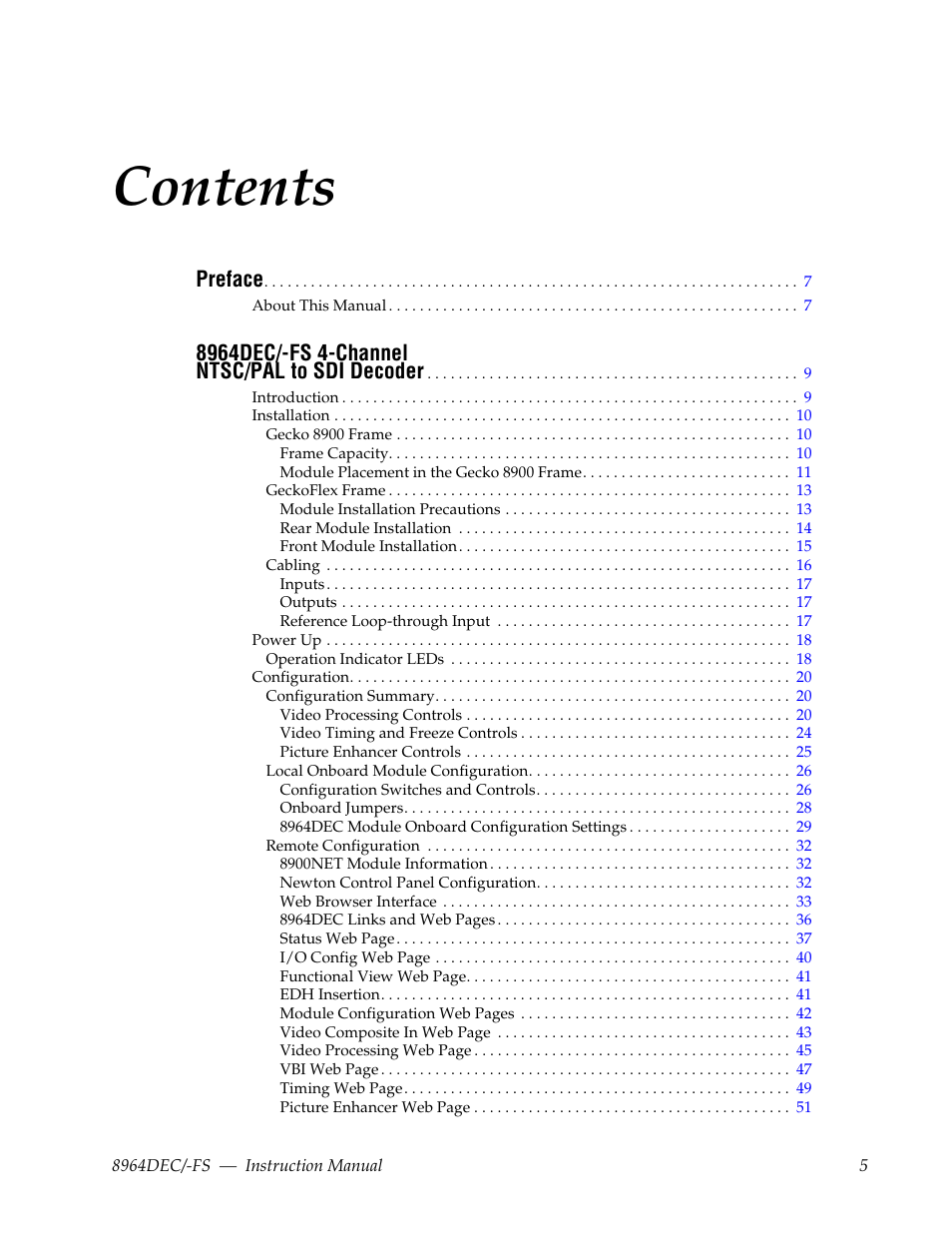 Grass Valley 8964DEC v.1.1.0 User Manual | Page 5 / 72