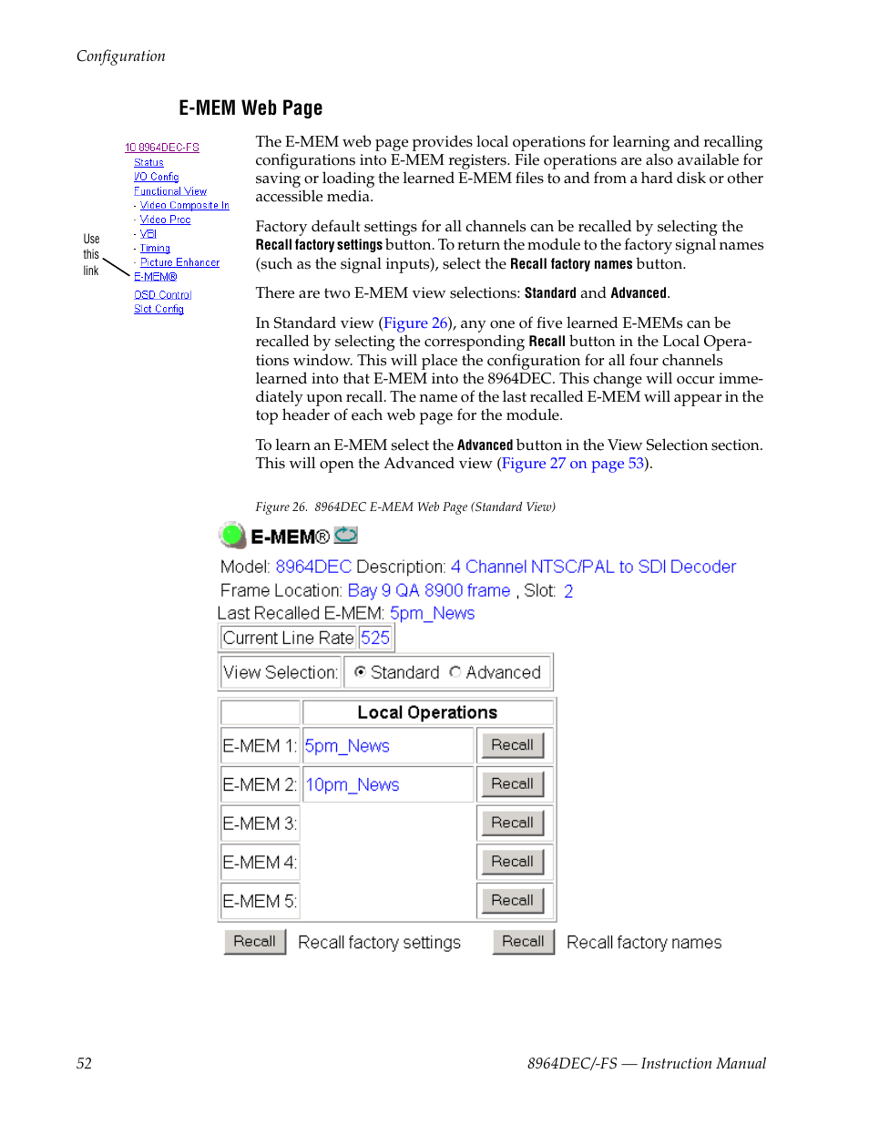 E-mem web page | Grass Valley 8964DEC v.1.1.0 User Manual | Page 52 / 72