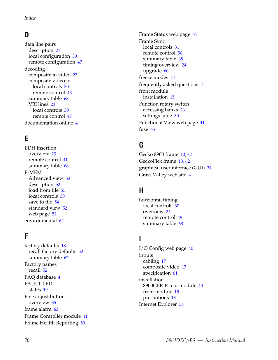 Grass Valley 8964DEC v.1.1.0 User Manual | Page 70 / 72