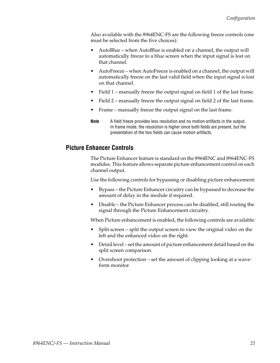 Picture enhancer controls | Grass Valley 8964ENC v.1.2.2 User Manual | Page 21 / 74