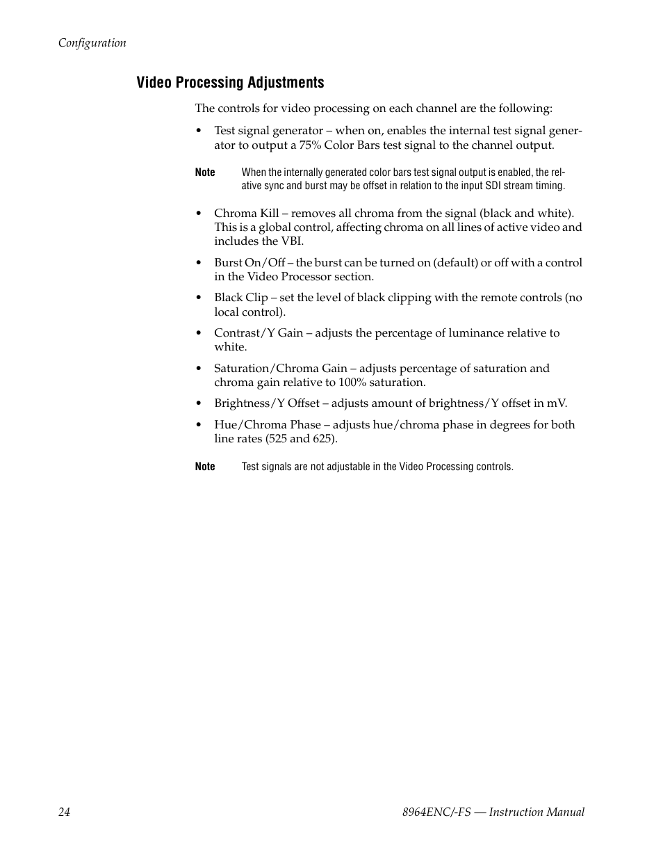 Video processing adjustments | Grass Valley 8964ENC v.1.2.2 User Manual | Page 24 / 74