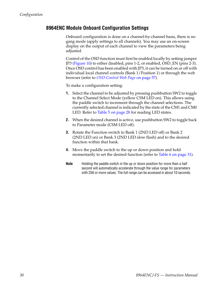 8964enc module onboard configuration settings | Grass Valley 8964ENC v.1.2.2 User Manual | Page 30 / 74