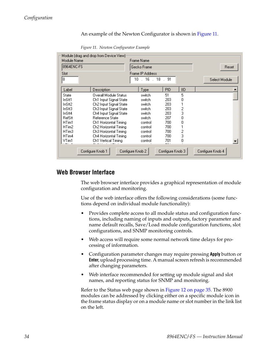 Web browser interface | Grass Valley 8964ENC v.1.2.2 User Manual | Page 34 / 74