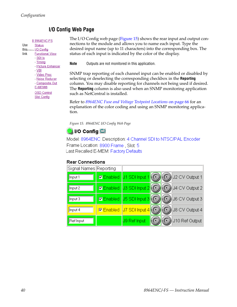 I/o config web page | Grass Valley 8964ENC v.1.2.2 User Manual | Page 40 / 74