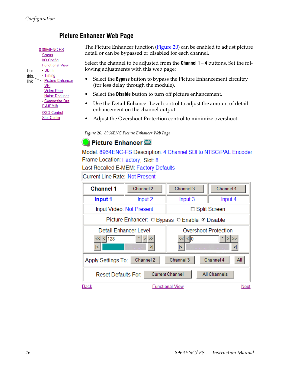 Picture enhancer web page | Grass Valley 8964ENC v.1.2.2 User Manual | Page 46 / 74