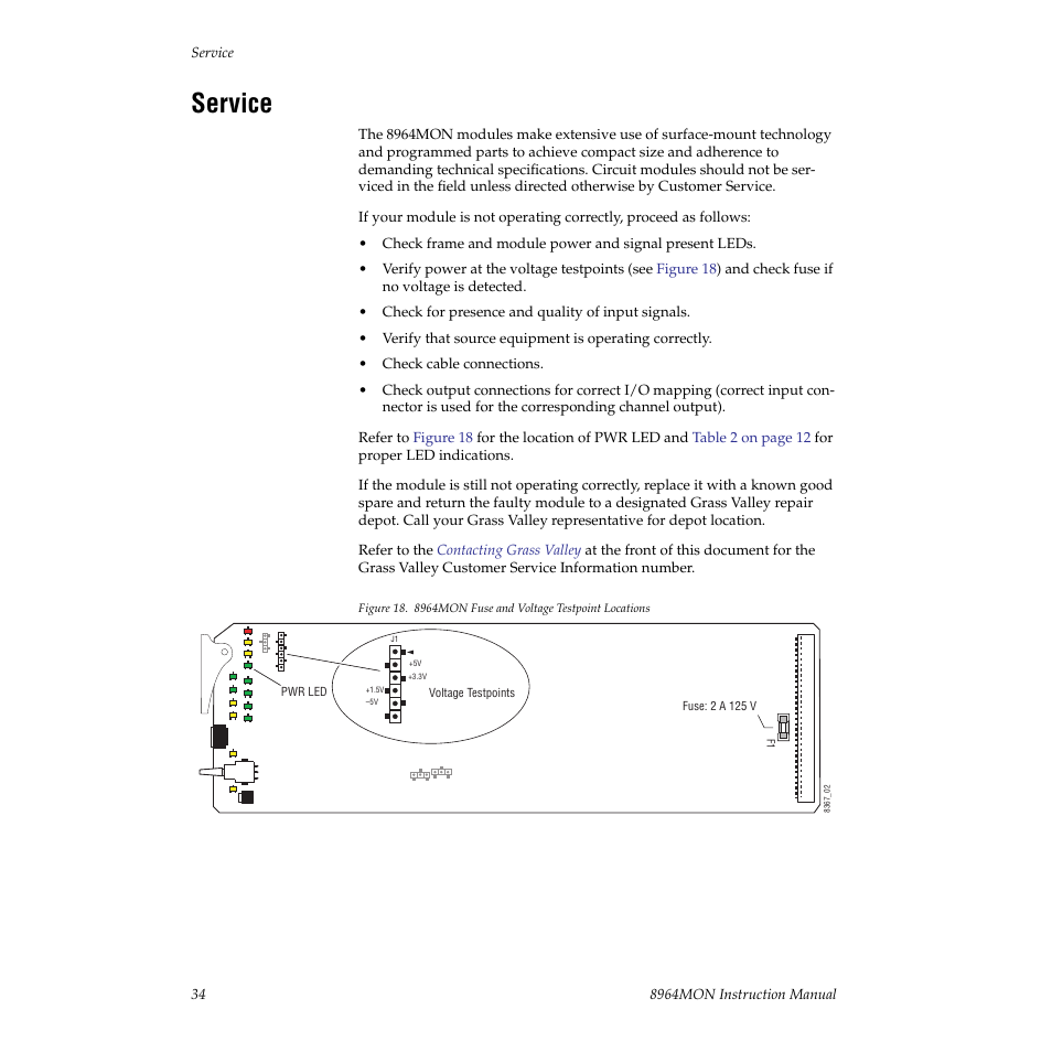 Service | Grass Valley 8964MON User Manual | Page 34 / 42