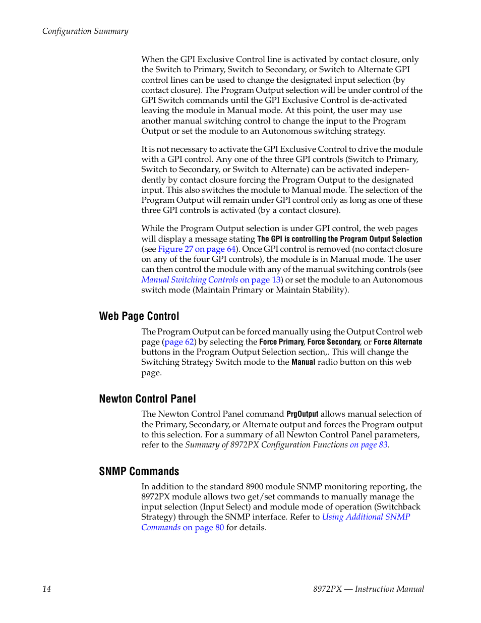 Newton control panel, Snmp commands, Snmp get/set commands | Web page control | Grass Valley 8972PX User Manual | Page 14 / 90