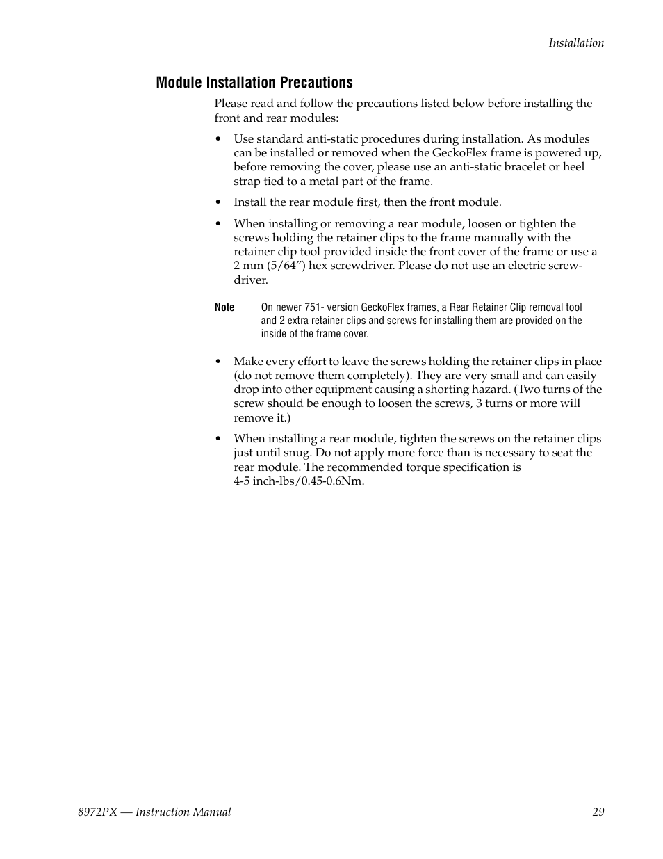 Module installation precautions | Grass Valley 8972PX User Manual | Page 29 / 90