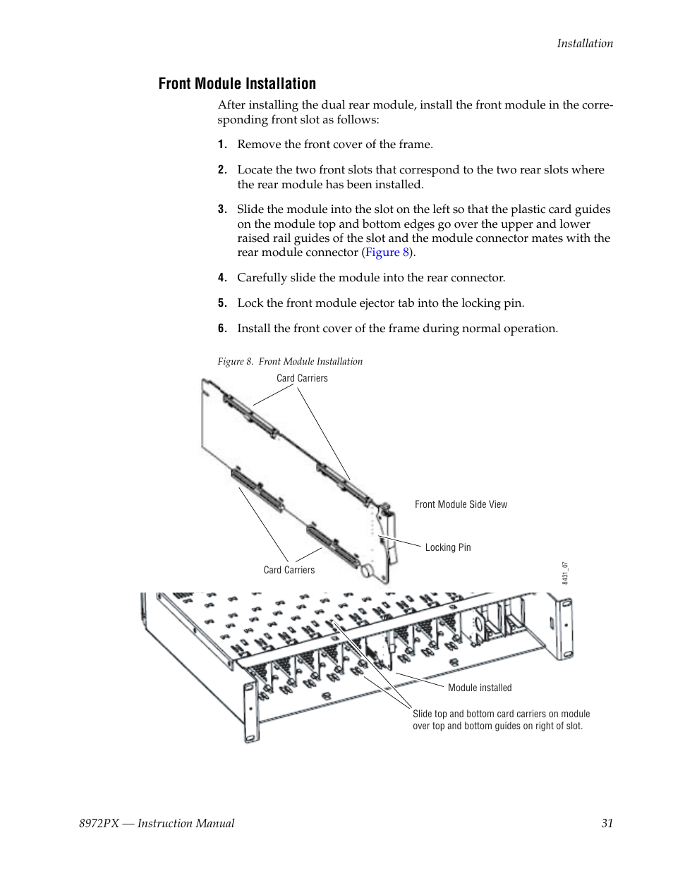 Front module installation | Grass Valley 8972PX User Manual | Page 31 / 90