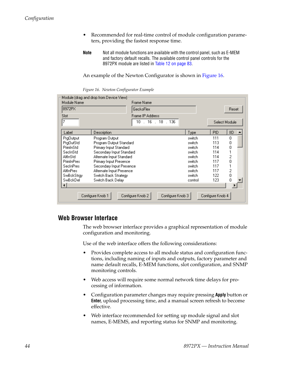 Web browser interface | Grass Valley 8972PX User Manual | Page 44 / 90