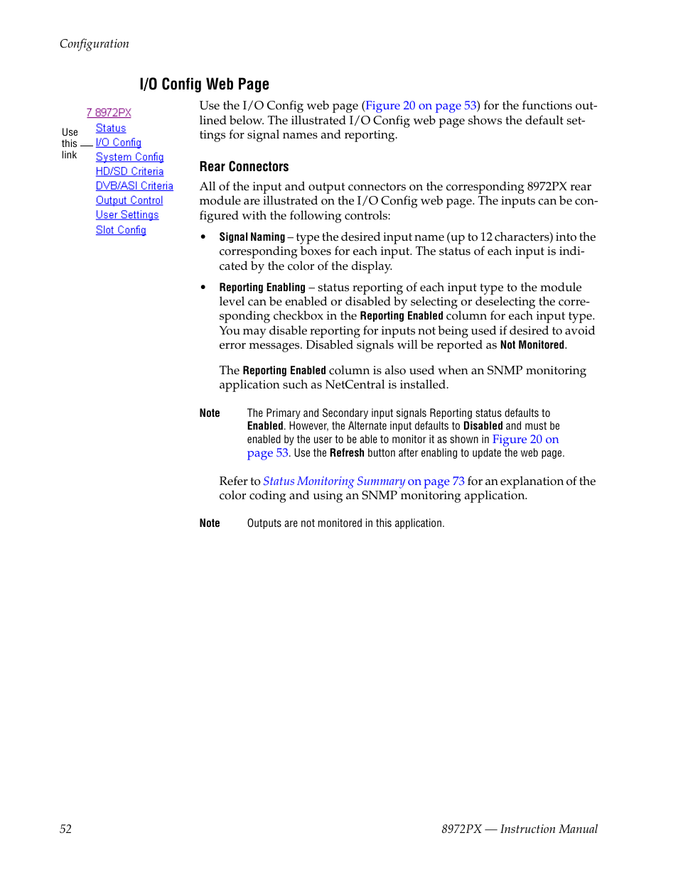 I/o config web page | Grass Valley 8972PX User Manual | Page 52 / 90