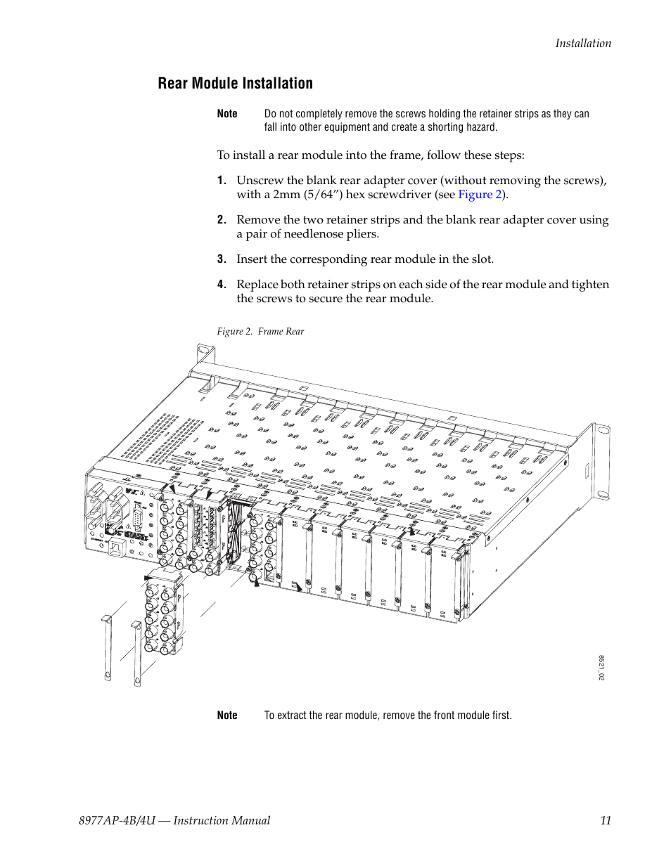 Rear module installation | Grass Valley 8977AP-4B User Manual | Page 11 / 68