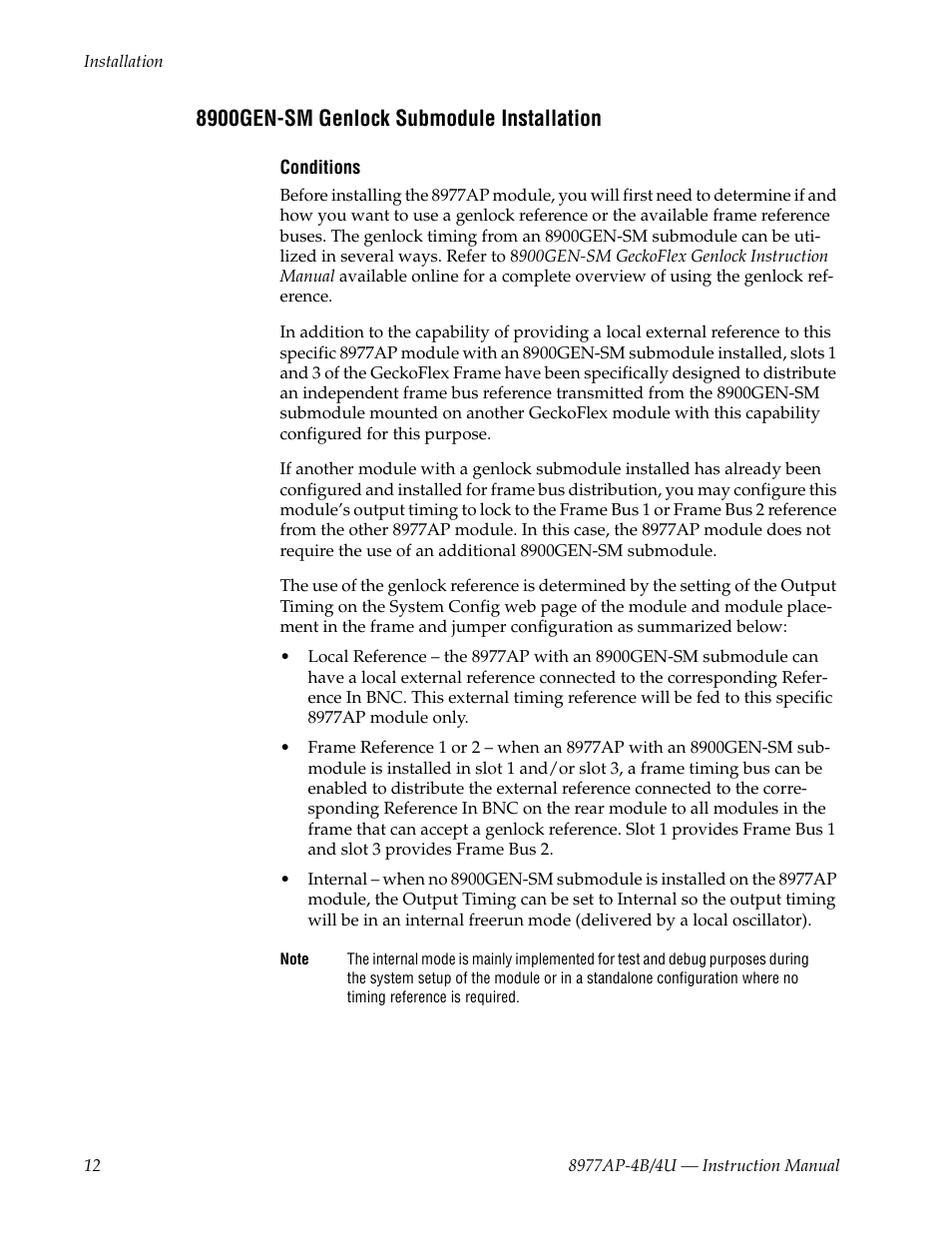 8900gen-sm genlock submodule installation | Grass Valley 8977AP-4B User Manual | Page 12 / 68