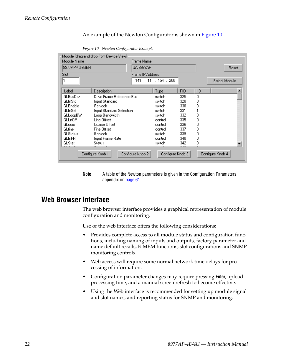 Web browser interface | Grass Valley 8977AP-4B User Manual | Page 22 / 68
