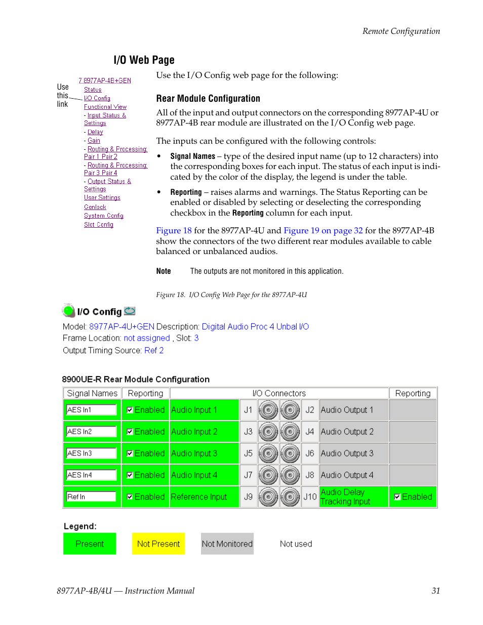 Porting, I/o web page | Grass Valley 8977AP-4B User Manual | Page 31 / 68