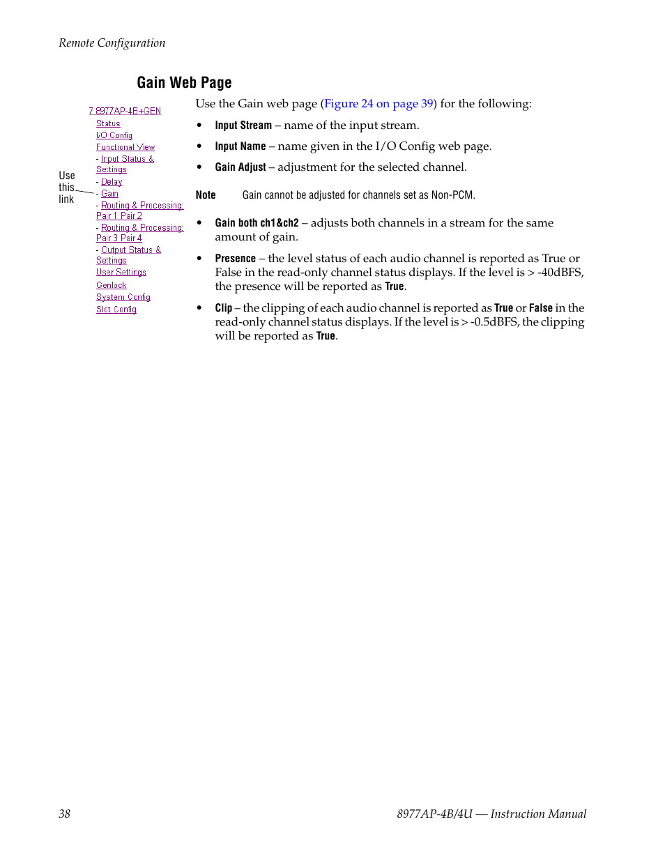 Gain web page | Grass Valley 8977AP-4B User Manual | Page 38 / 68