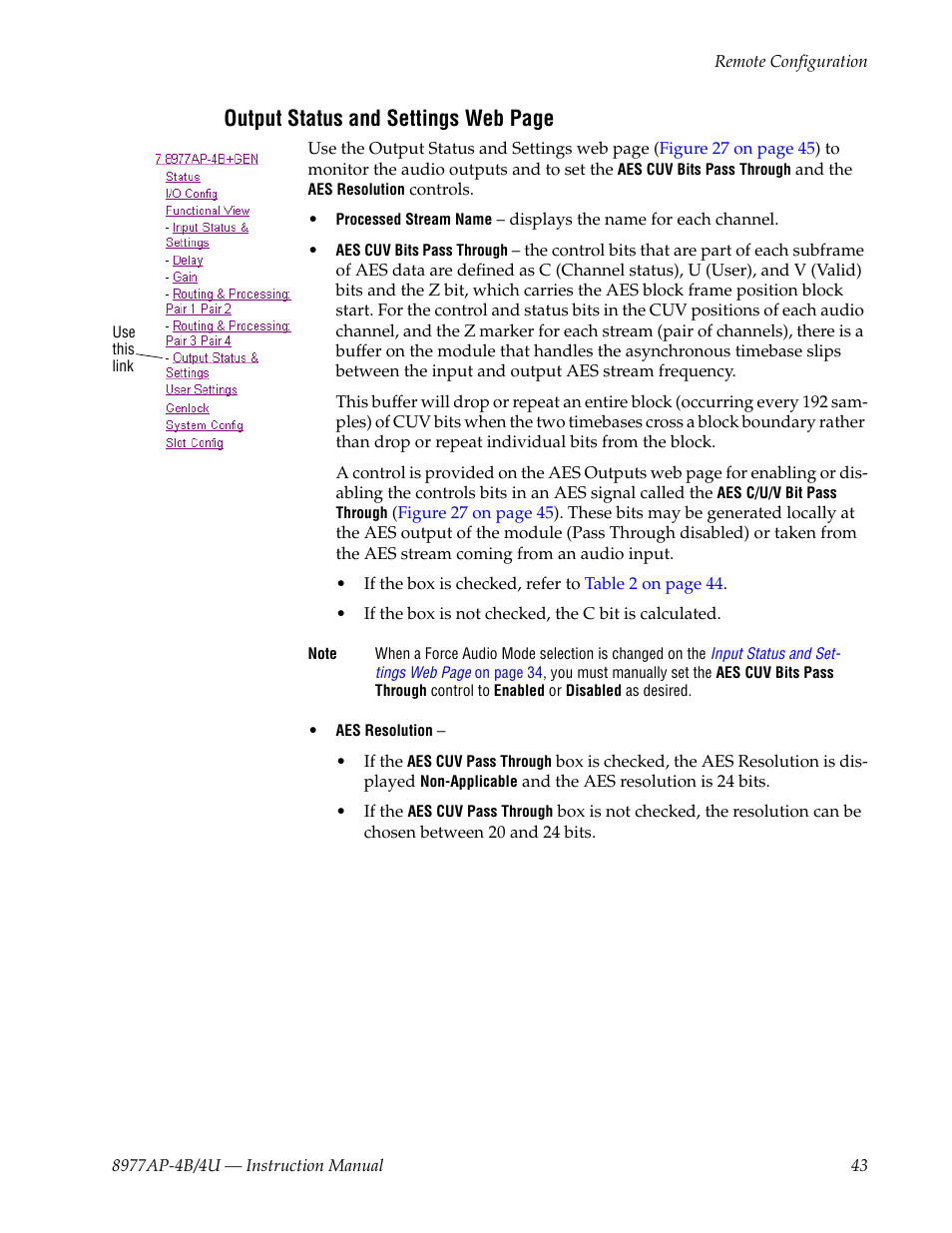 Output status and settings web page | Grass Valley 8977AP-4B User Manual | Page 43 / 68