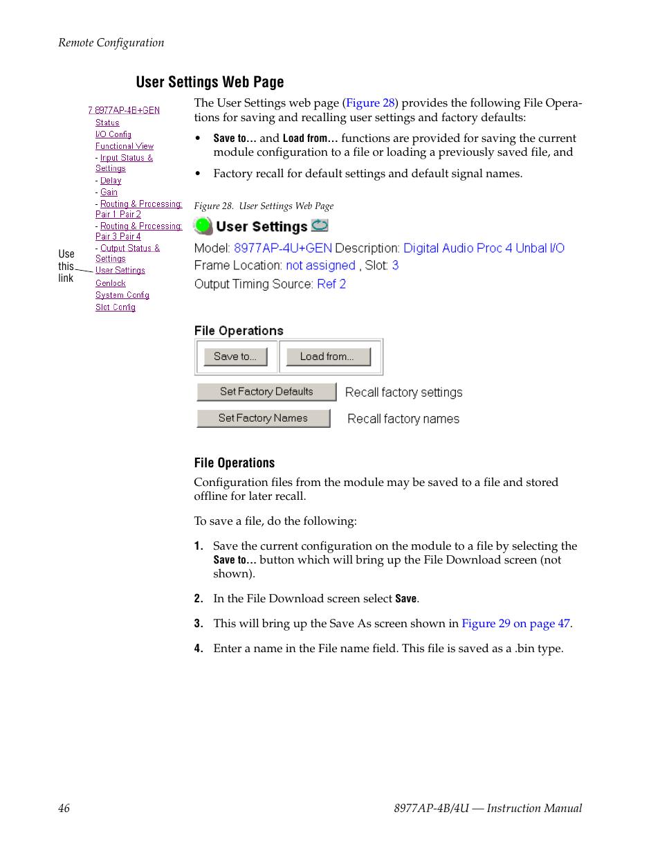 User settings web page | Grass Valley 8977AP-4B User Manual | Page 46 / 68