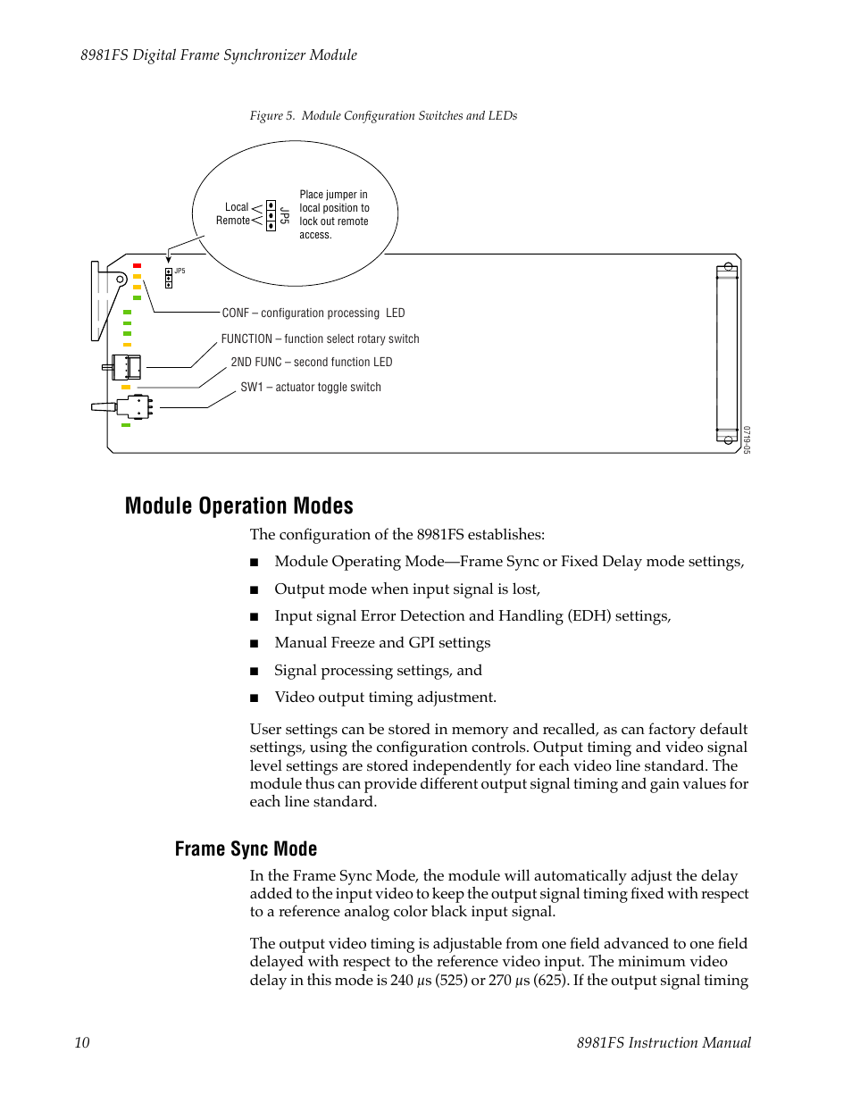Module operation modes, Frame sync mode, Figure 5 | Table 5 | Grass Valley 8981FS User Manual | Page 16 / 38