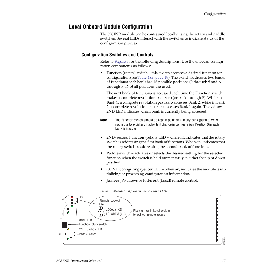 Local onboard module configuration, Configuration switches and controls, D module configuration | Grass Valley 8981NR User Manual | Page 17 / 44