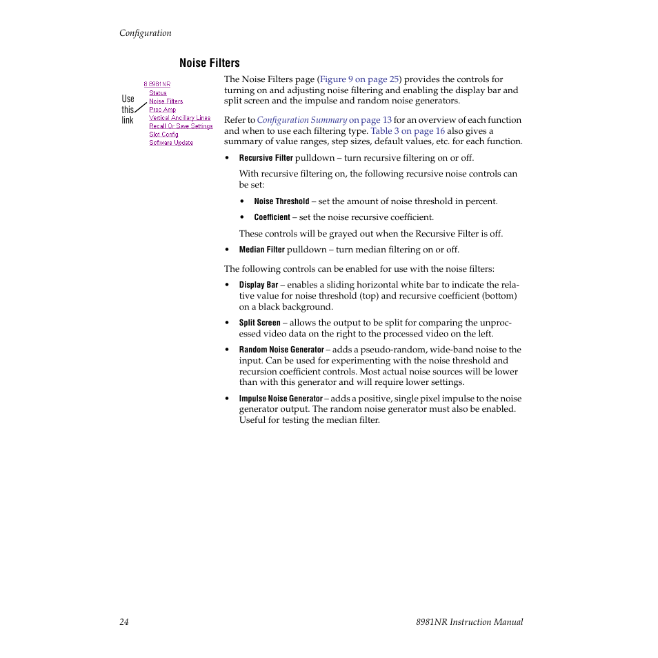 Noise filters, Impulse noise generator | Grass Valley 8981NR User Manual | Page 24 / 44