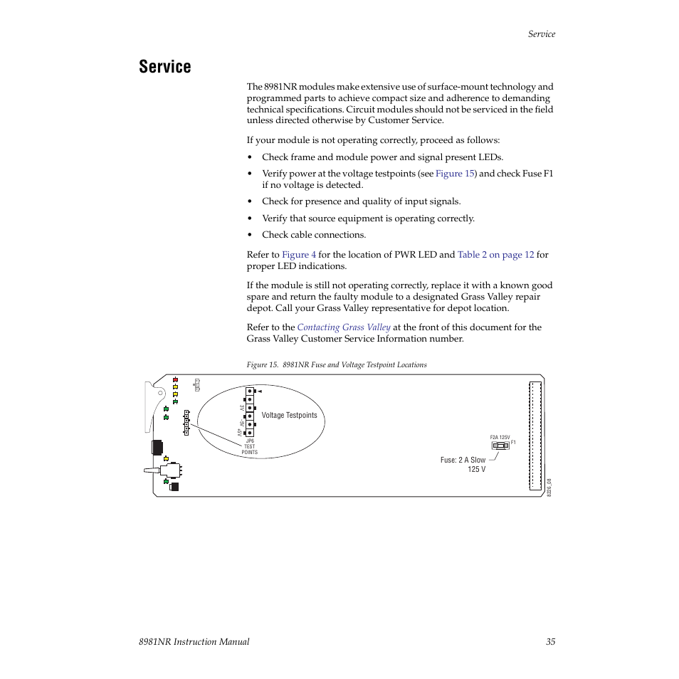 Service | Grass Valley 8981NR User Manual | Page 35 / 44