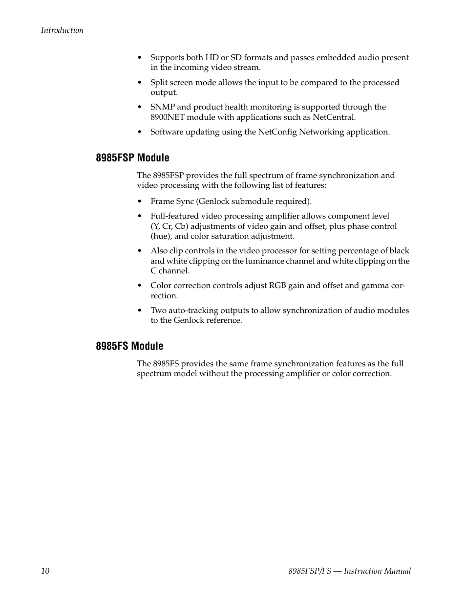8985fsp module, 8985fs module | Grass Valley 8985FS v.1.3.2 User Manual | Page 10 / 82