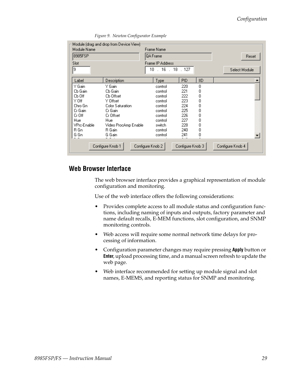 Web browser interface, N in | Grass Valley 8985FS v.1.3.2 User Manual | Page 29 / 82