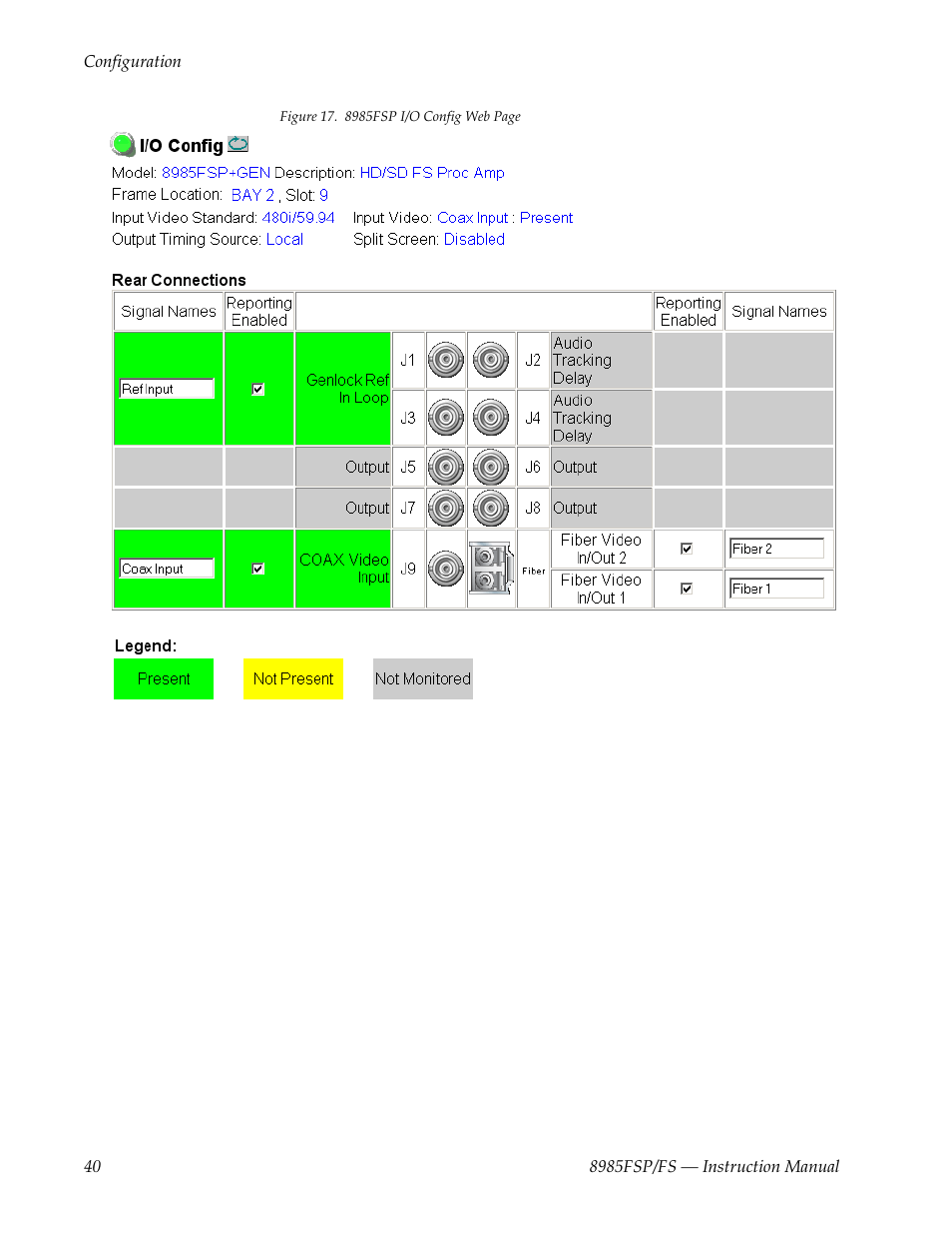 For the following | Grass Valley 8985FS v.1.3.2 User Manual | Page 40 / 82
