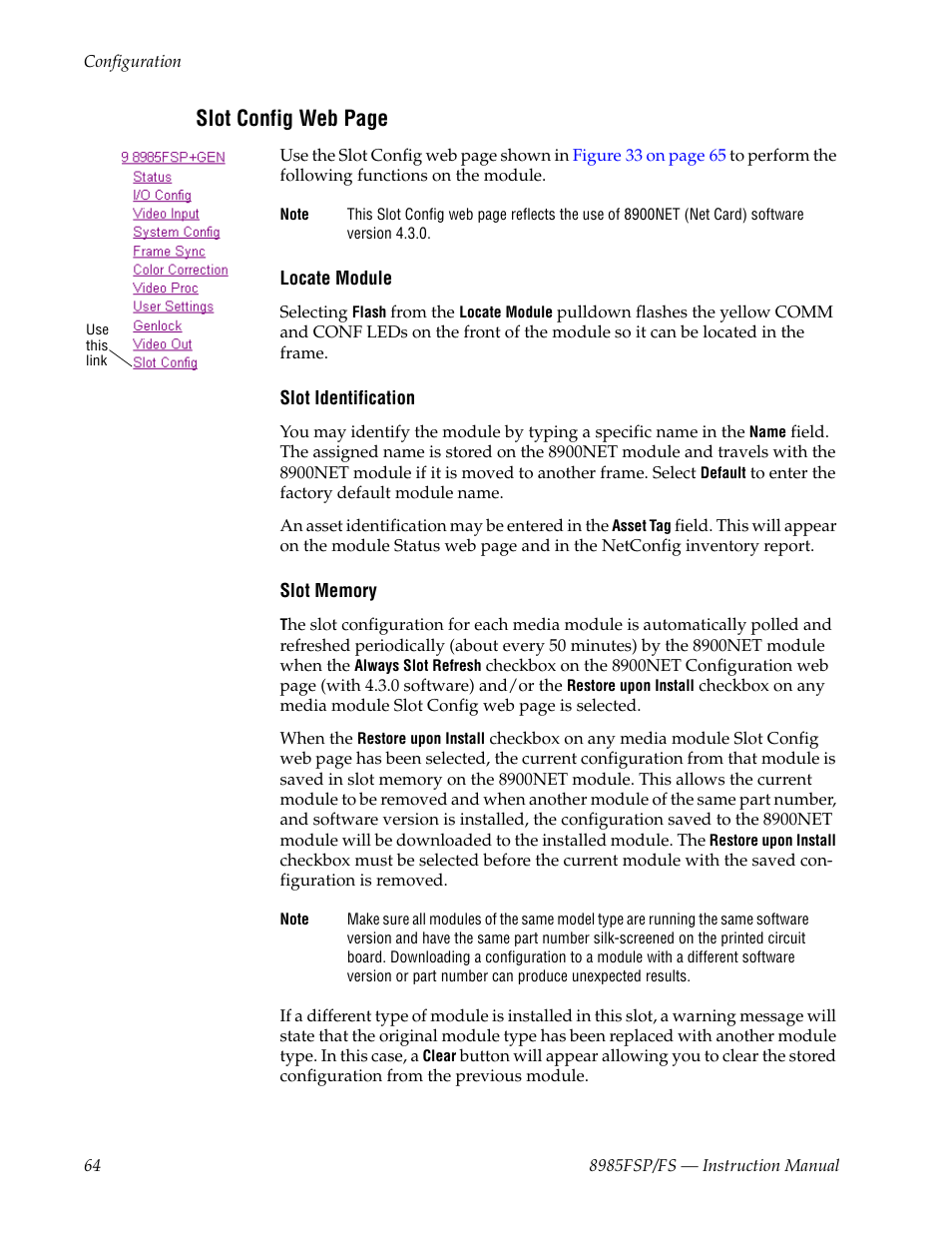 Slot config web page | Grass Valley 8985FS v.1.3.2 User Manual | Page 64 / 82