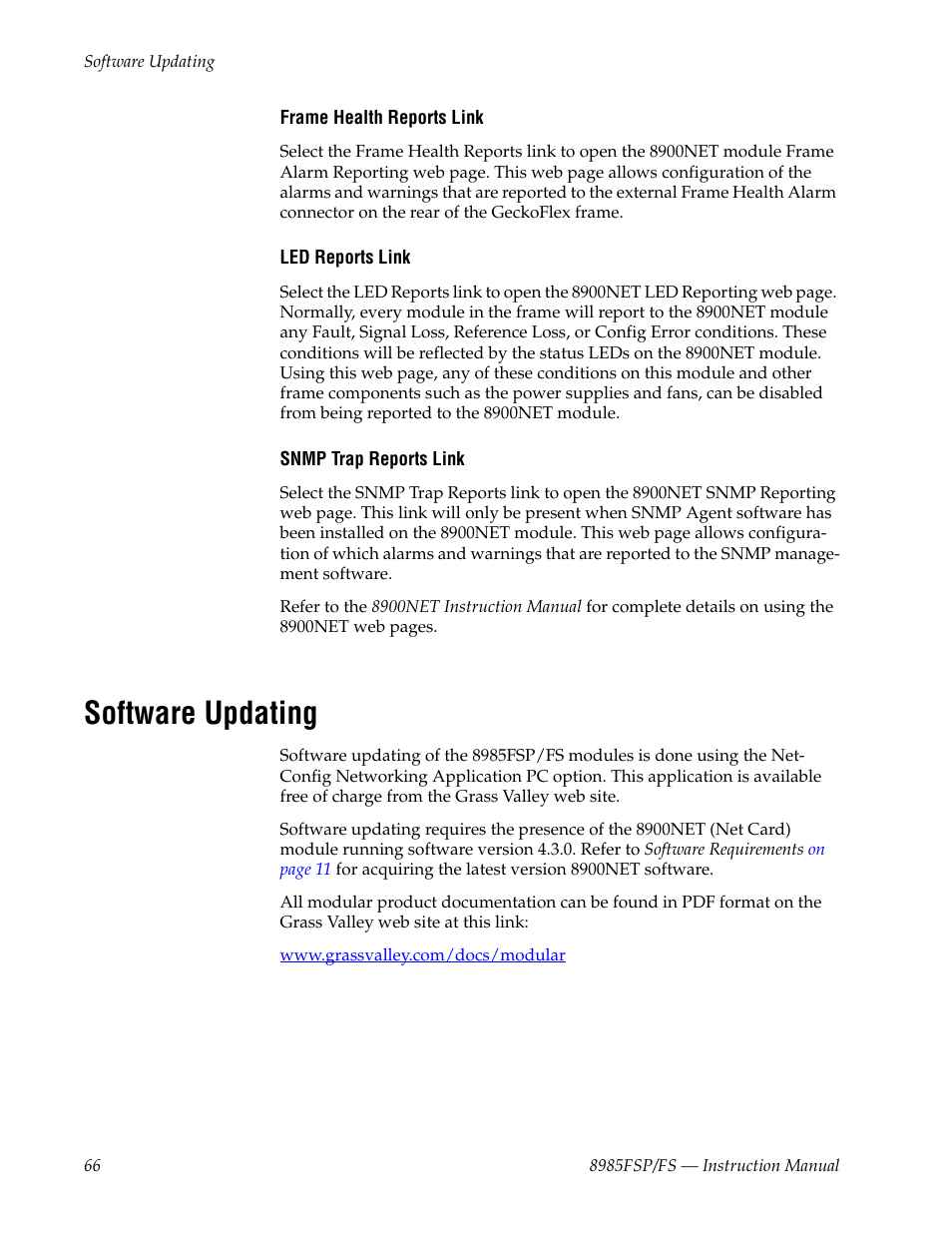 Software updating | Grass Valley 8985FS v.1.3.2 User Manual | Page 66 / 82