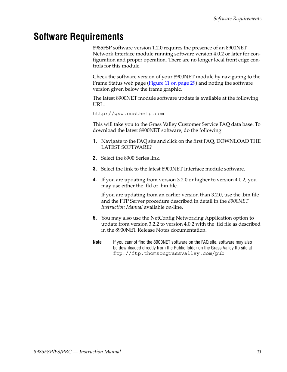 Software requirements | Grass Valley 8985FS v.1.2.0 User Manual | Page 11 / 84