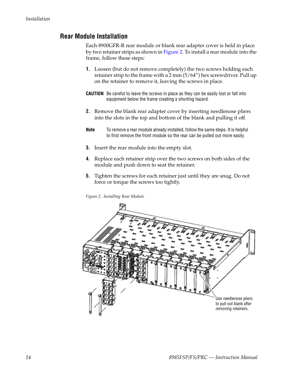 Rear module installation | Grass Valley 8985FS v.1.2.0 User Manual | Page 14 / 84