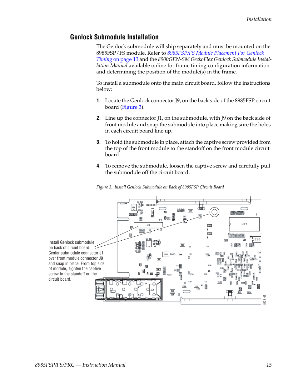 Genlock submodule installation | Grass Valley 8985FS v.1.2.0 User Manual | Page 15 / 84