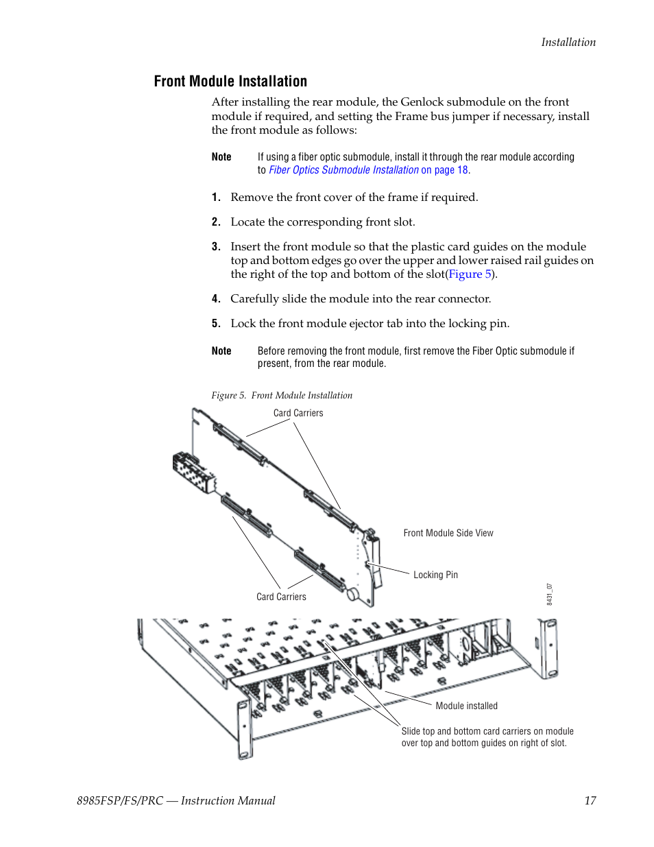Front module installation | Grass Valley 8985FS v.1.2.0 User Manual | Page 17 / 84