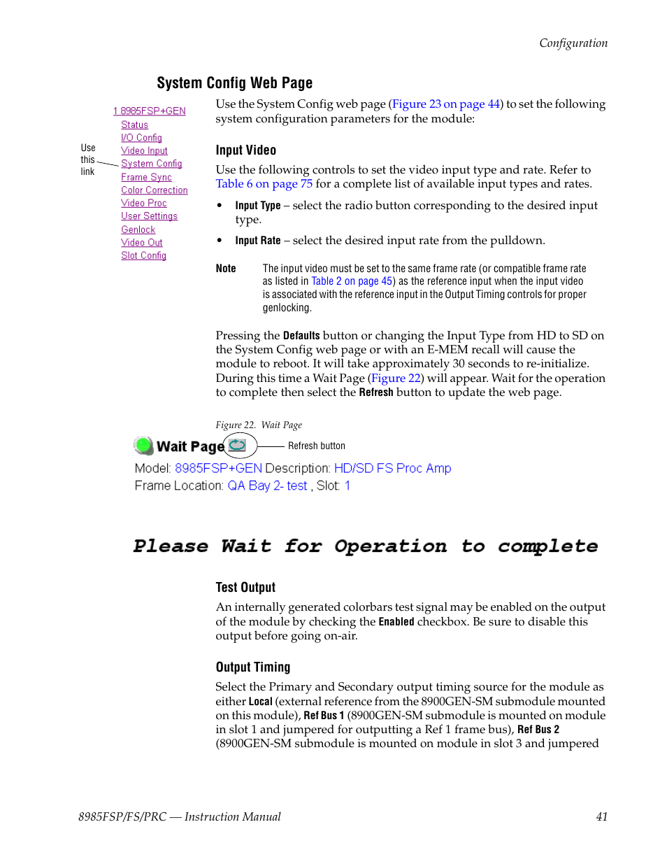 System config web page | Grass Valley 8985FS v.1.2.0 User Manual | Page 41 / 84