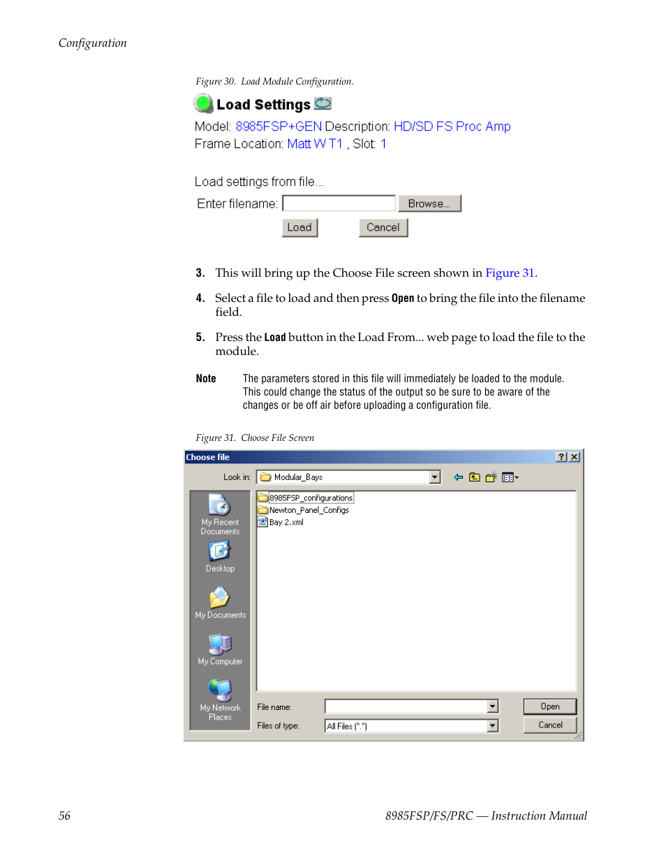 Shown in | Grass Valley 8985FS v.1.2.0 User Manual | Page 56 / 84