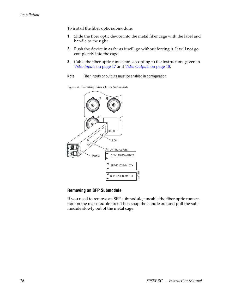 The sfp s | Grass Valley 8985PRC v.1.1.0 User Manual | Page 16 / 60