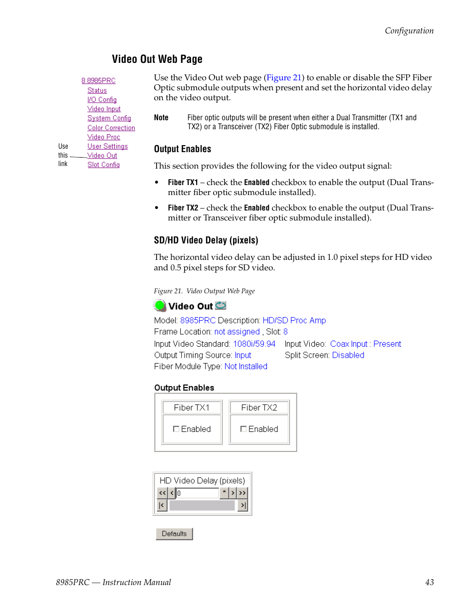 Video out web page | Grass Valley 8985PRC v.1.1.0 User Manual | Page 43 / 60