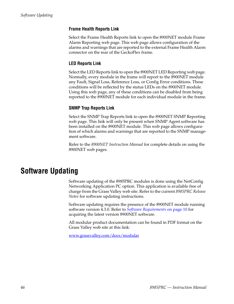 Software updating | Grass Valley 8985PRC v.1.1.0 User Manual | Page 46 / 60