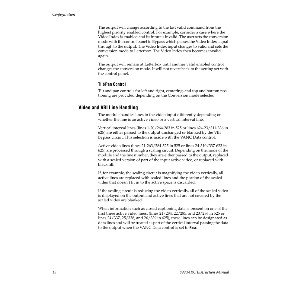 Video and vbi line handling | Grass Valley 8990ARC v.3.0 User Manual | Page 18 / 56