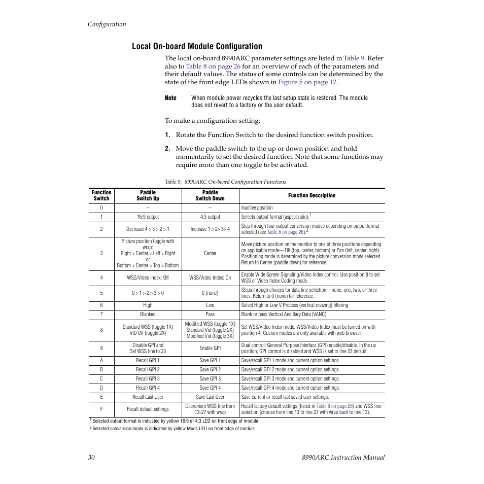 Local on-board module configuration, E used (see | Grass Valley 8990ARC v.3.0 User Manual | Page 30 / 56