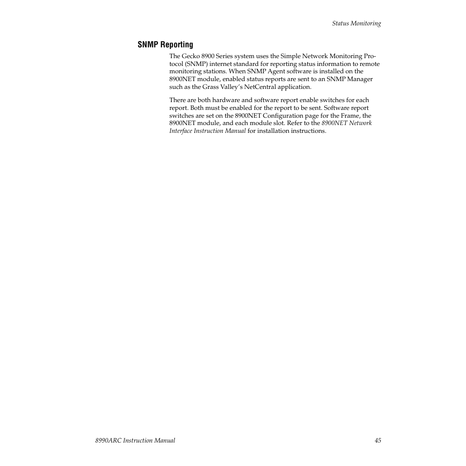 Snmp reporting | Grass Valley 8990ARC v.3.0 User Manual | Page 45 / 56