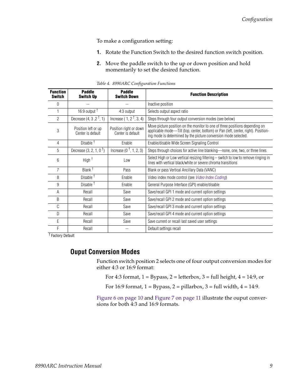 Ouput conversion modes, E used (see, Table 4 | The various signal pr | Grass Valley 8990ARC v.1.0 User Manual | Page 15 / 34