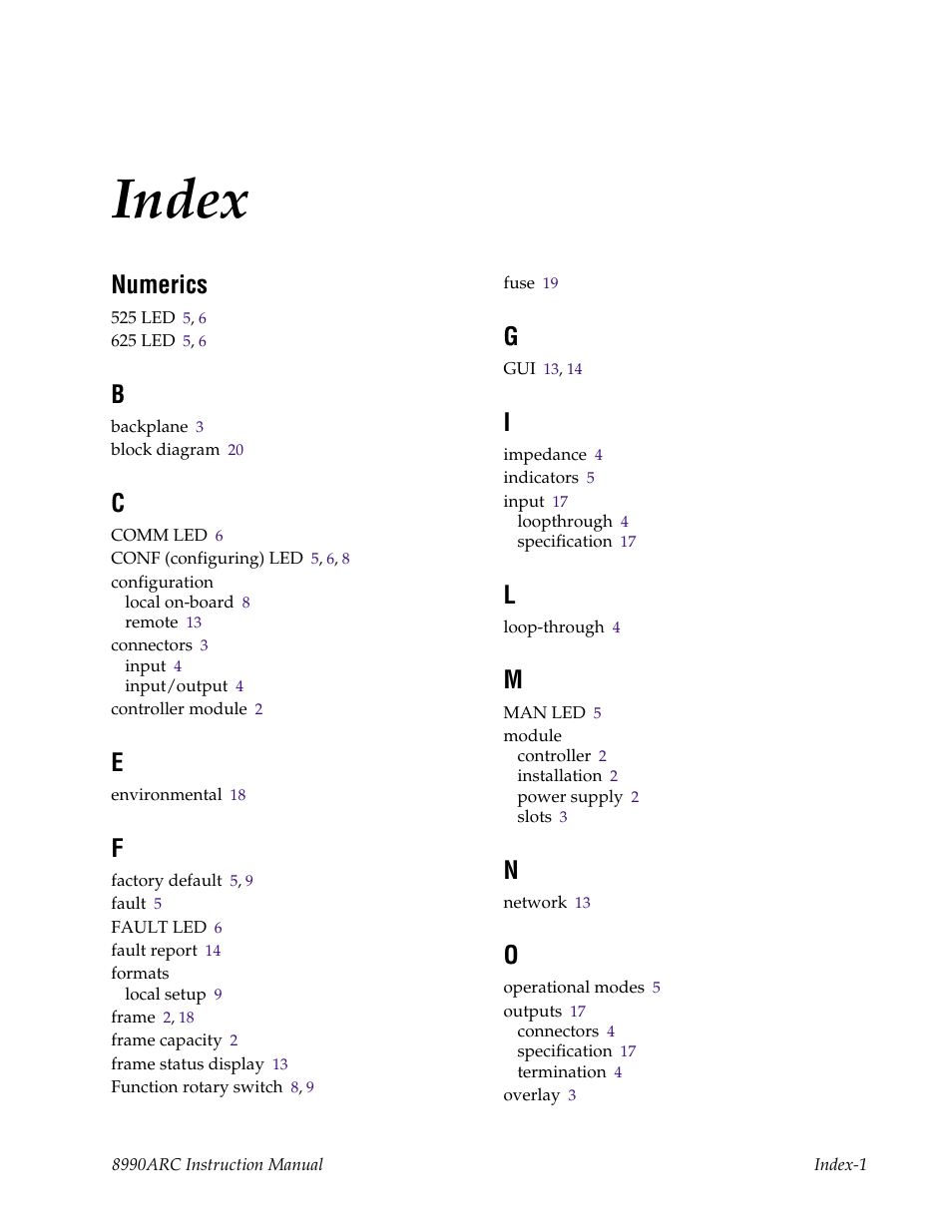 Index, Numerics | Grass Valley 8990ARC v.1.0 User Manual | Page 29 / 34