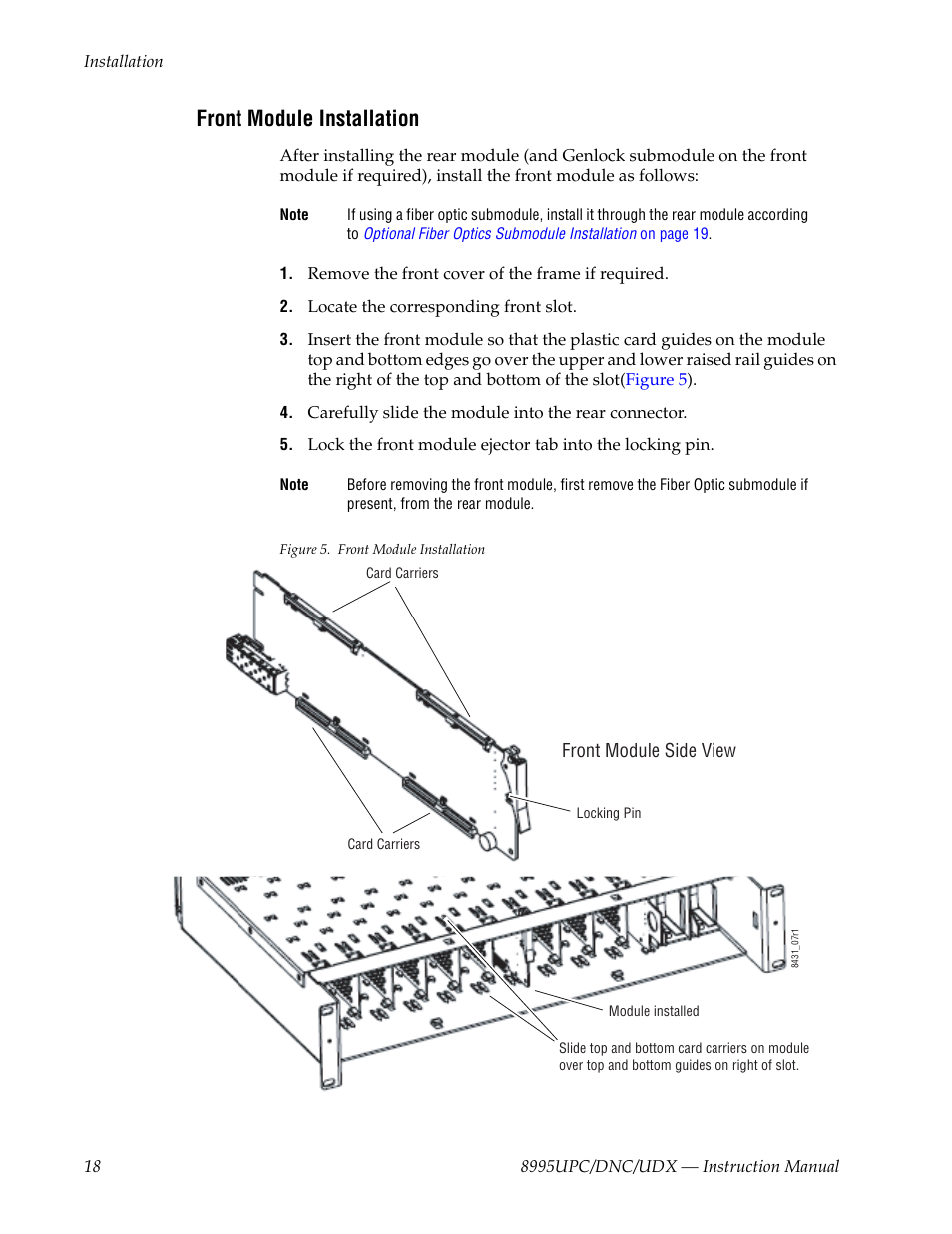 Front module installation | Grass Valley 8995DNC v.1.3.0 User Manual | Page 18 / 140