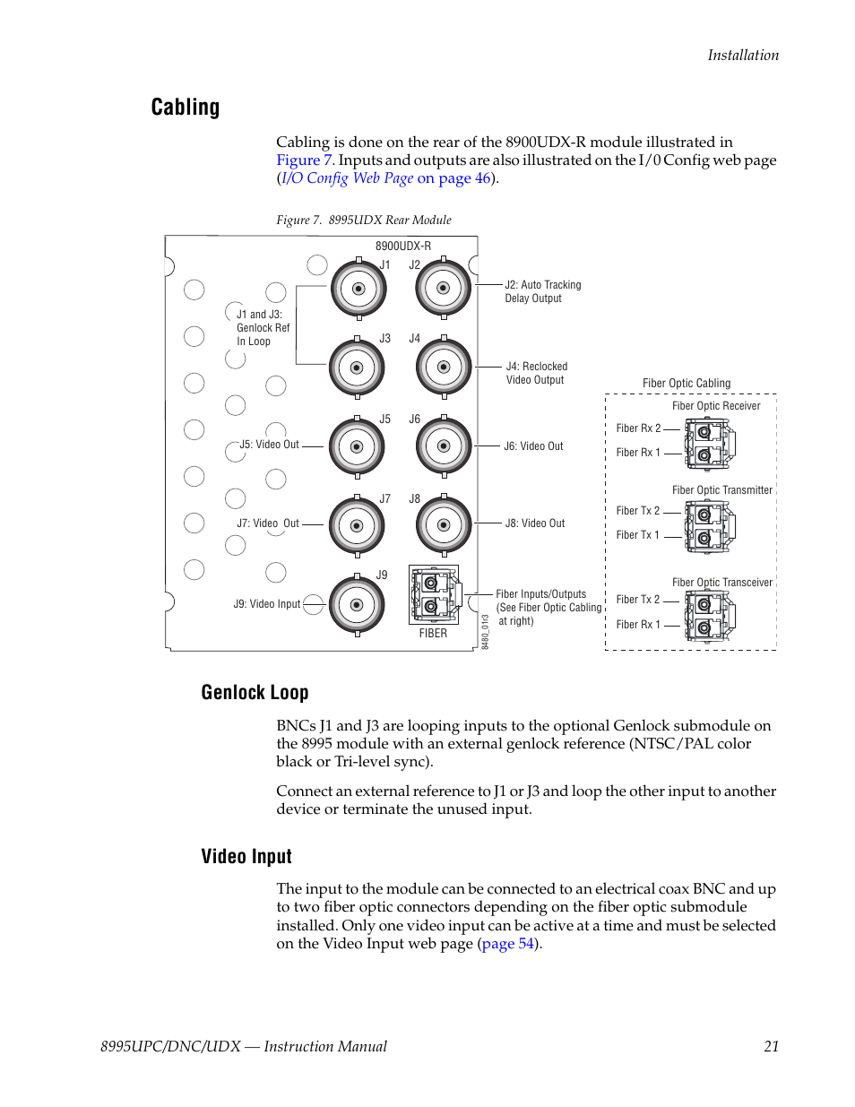 Cabling, Genlock loop, Video input | Grass Valley 8995DNC v.1.3.0 User Manual | Page 21 / 140