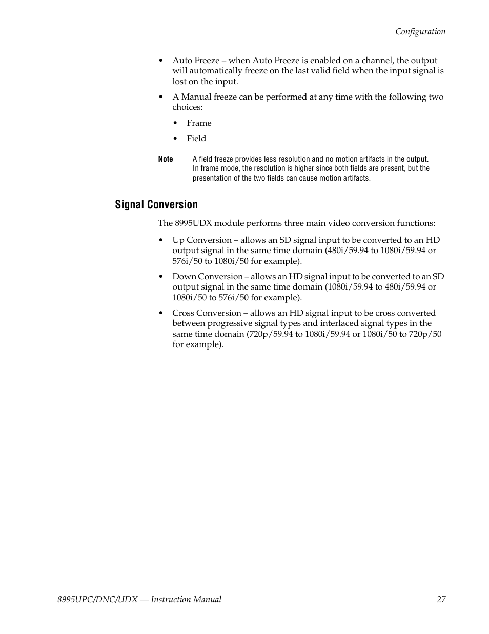Signal conversion | Grass Valley 8995DNC v.1.3.0 User Manual | Page 27 / 140