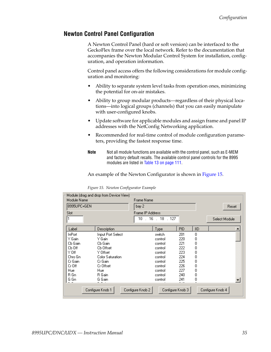Newton control panel configuration | Grass Valley 8995DNC v.1.3.0 User Manual | Page 35 / 140