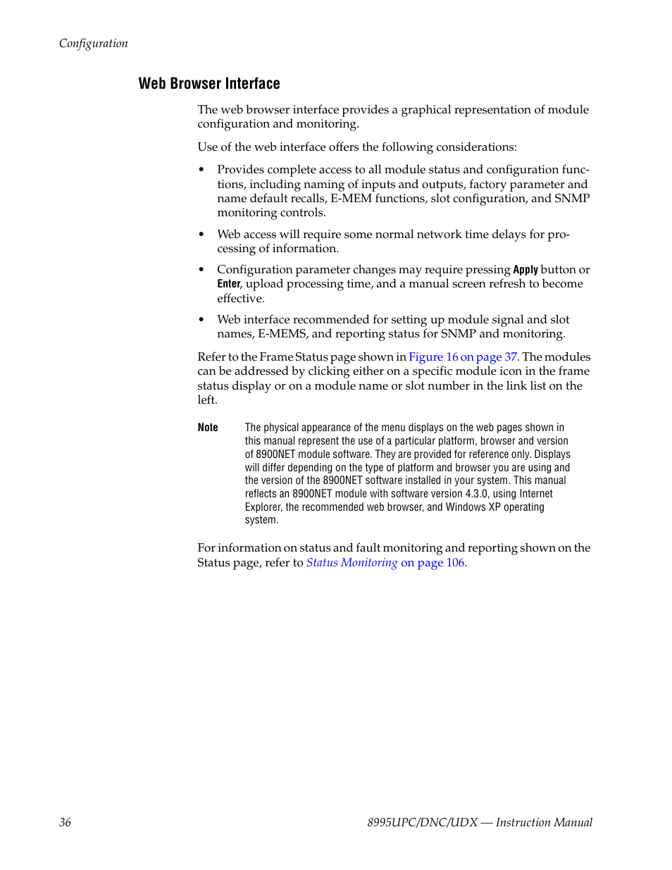 Web browser interface | Grass Valley 8995DNC v.1.3.0 User Manual | Page 36 / 140